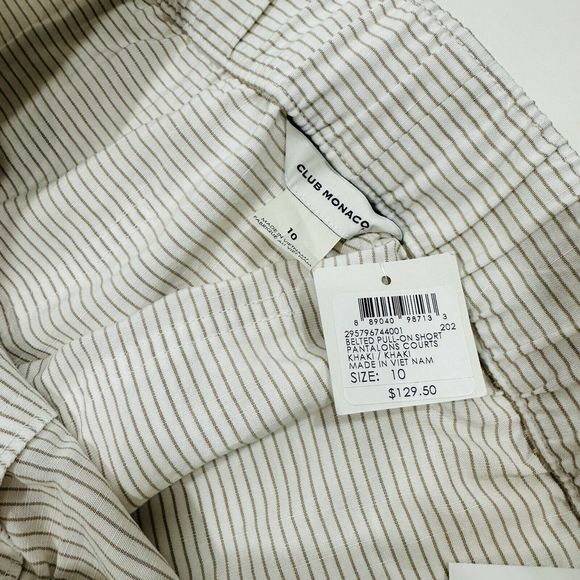 NWT Club Monaco Striped Linen Blend Belted Pull-on Shorts Khaki size 10 $129 - Picture 7 of 11